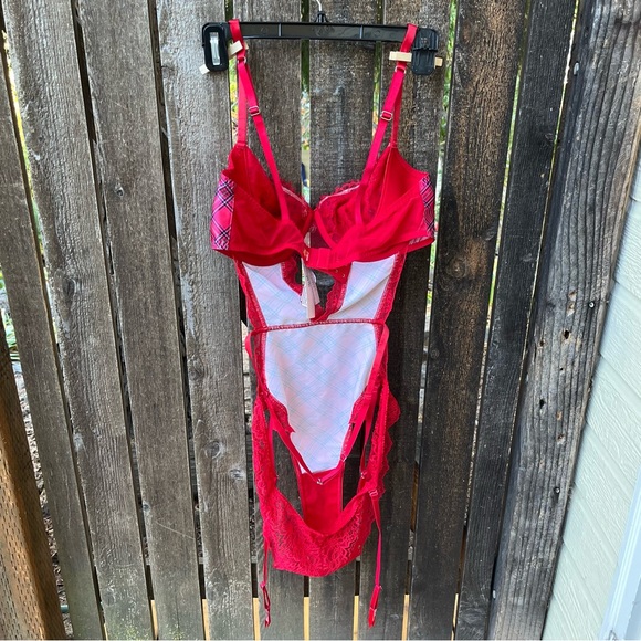 Victoria’s Secret Wicked Unlined Bow Balconette Teddy NWT In Red Plaid Sz XL - Picture 12 of 16